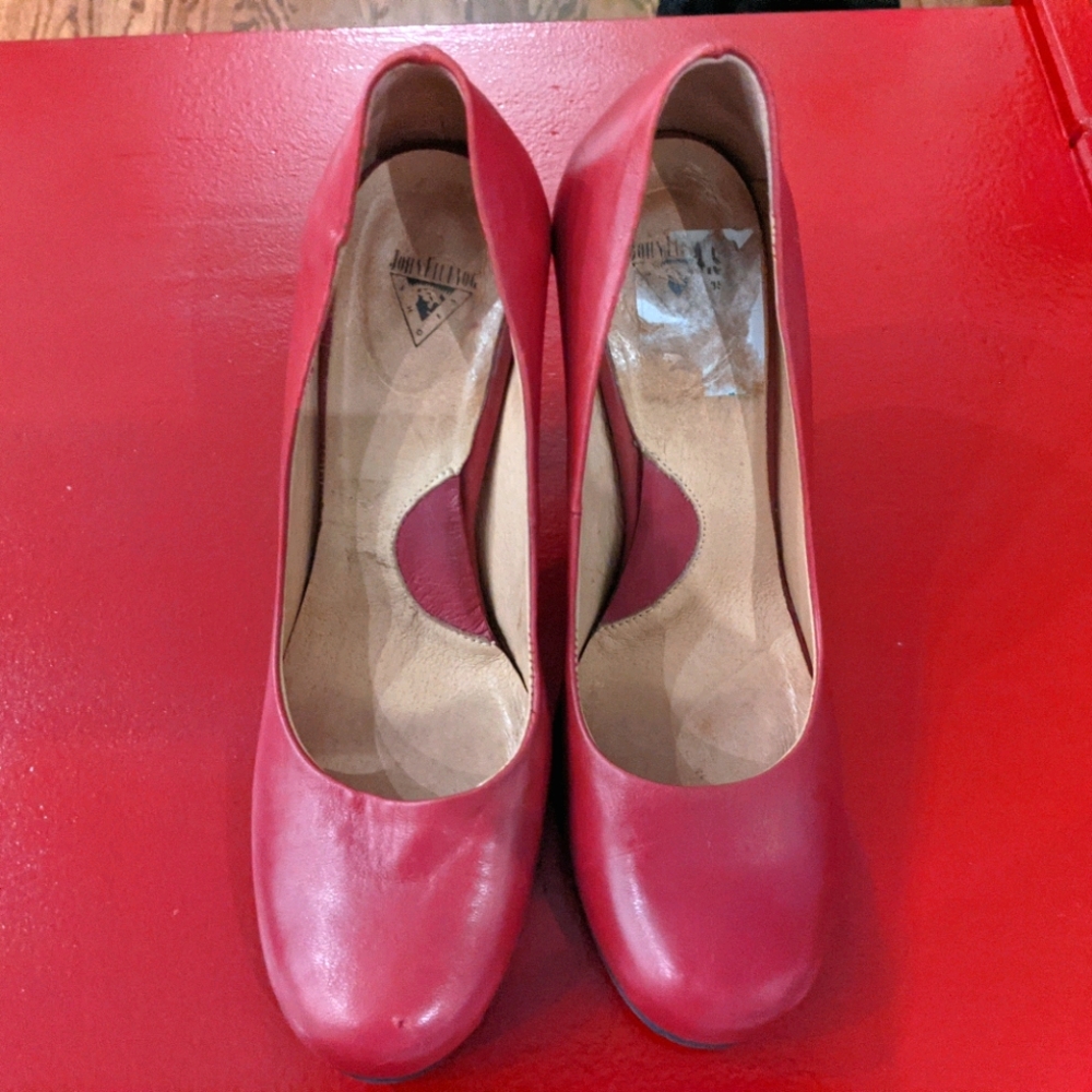 John fluvog red leather shoes size 8